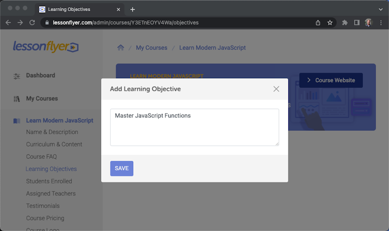Add Learning Objective dialog box.