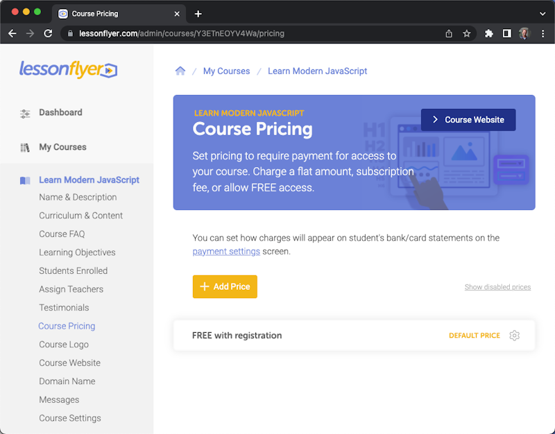 Add Price on the Course pricing screen.