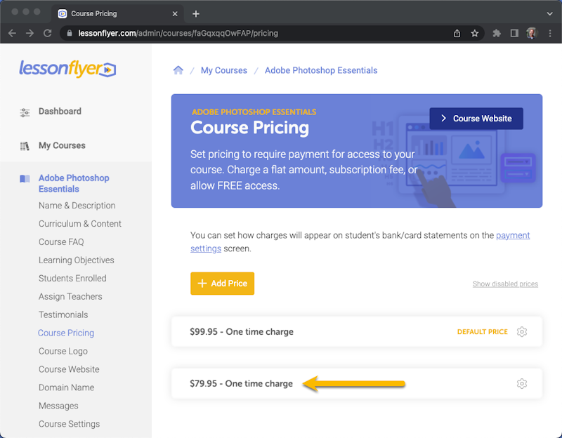 Add alternate pricing to your course.