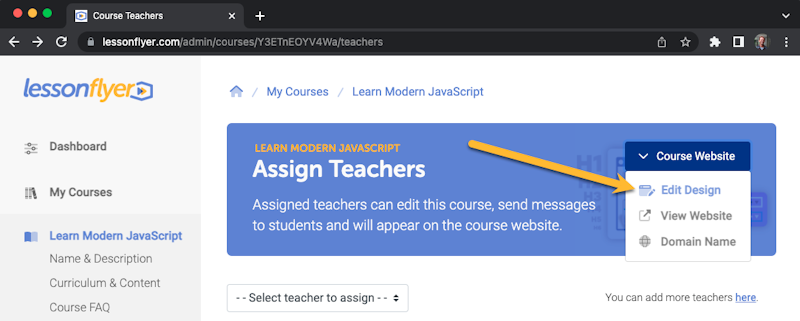 Course Website menu