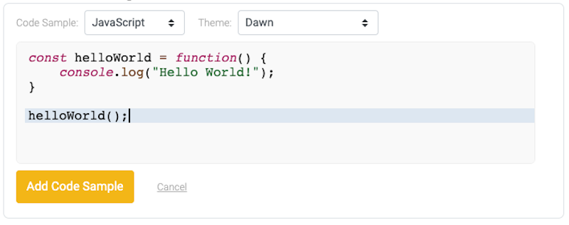 Example: Add JavaScript sample code.
