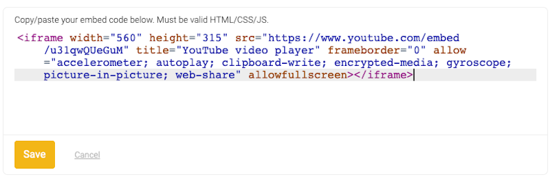 Save embed code.